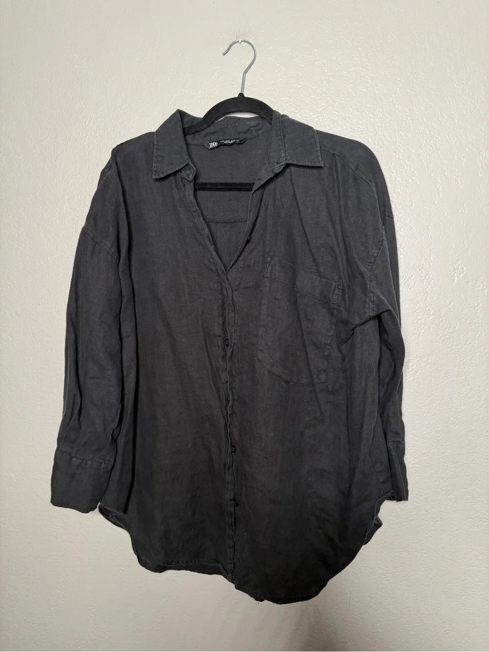 Zara Black Lightweight Button-Front Shirt Sz small